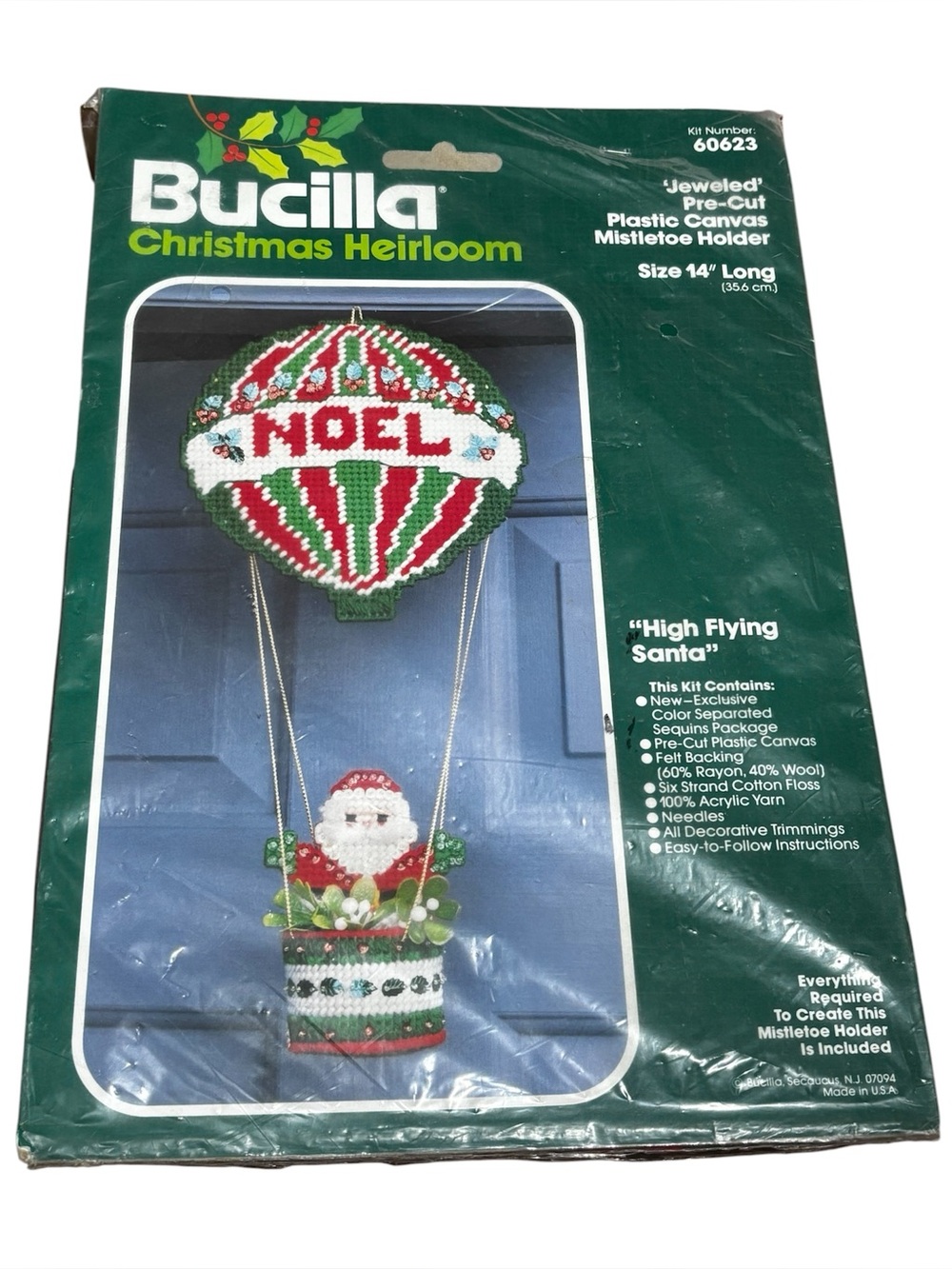 Bucilla "High Flying Santa" jeweled pre-cut plastic canvas mistletoe holder kit